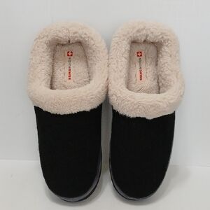 Alpine Swiss Men's Black Slippers with Cream Lining NWOT